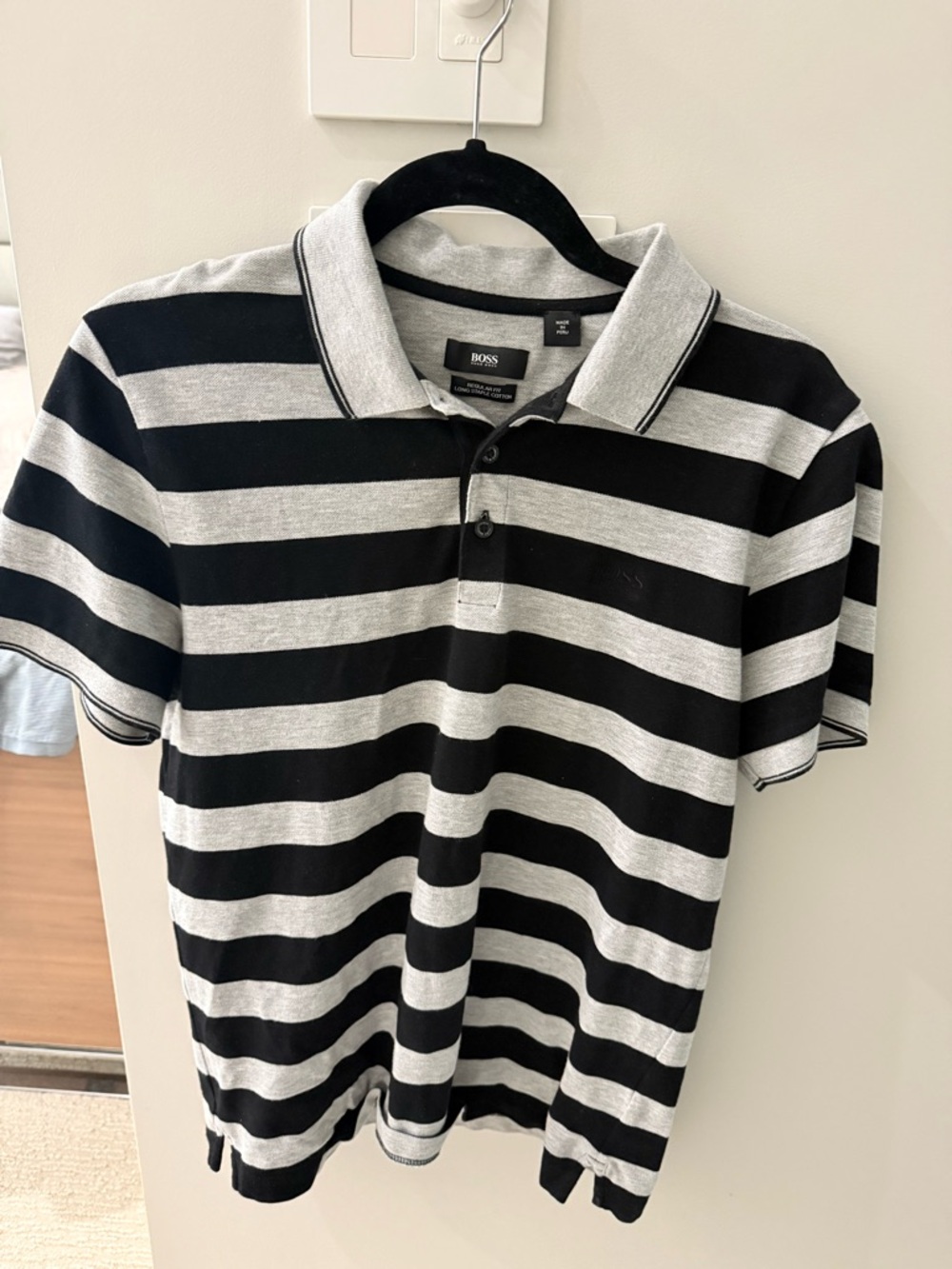 Boss Black and Gray Horizontal Stripe Polo
